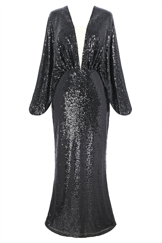 Scoop Neck Sheer Angel Sleeve Maxi Dress - Babeyond UK