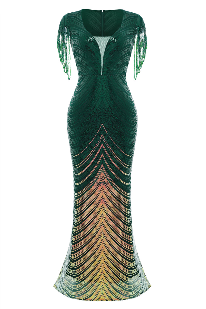 Sheer Scoop Neck Iridescent Sequin Dress - Babeyond UK