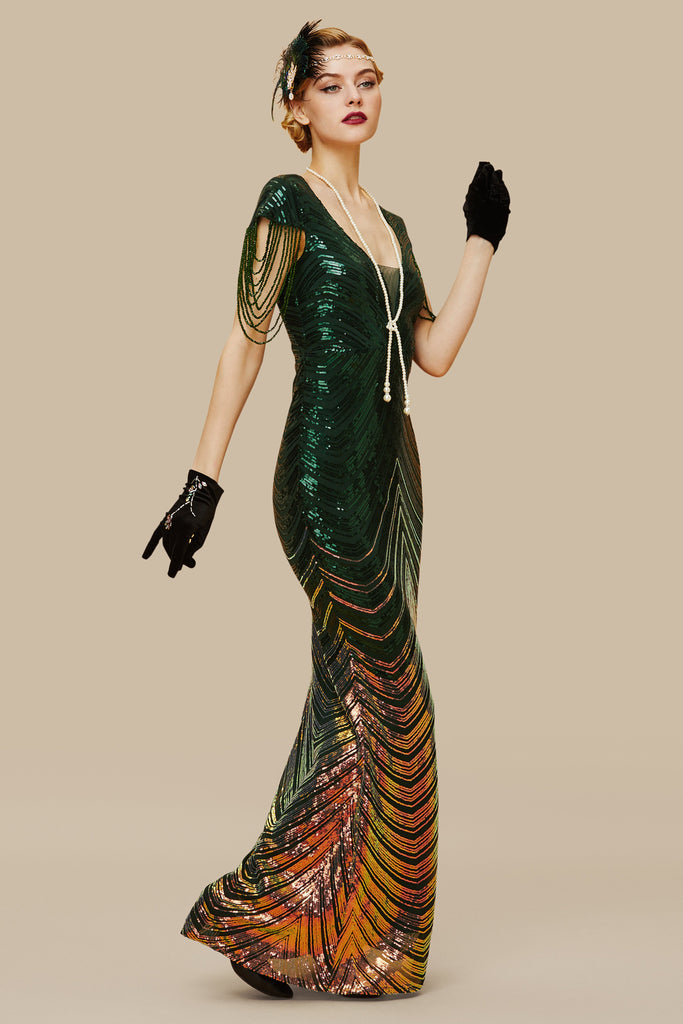 Sheer Scoop Neck Iridescent Sequin Dress - Babeyond UK