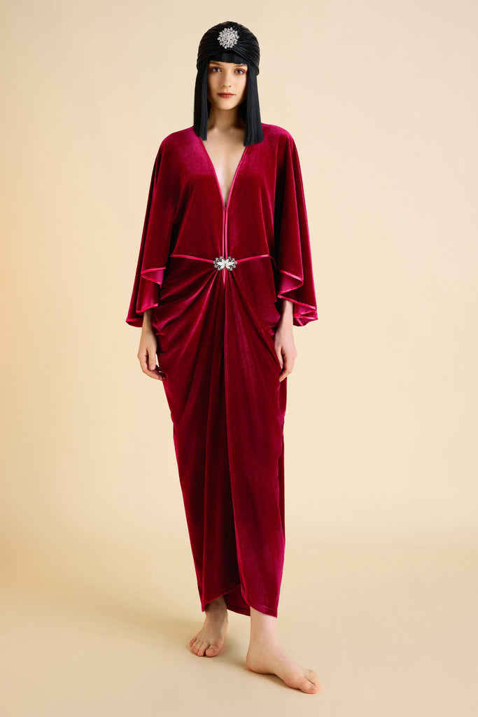 Batwing Sleeve Slit Robe Dress - Babeyond UK