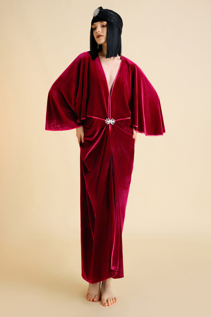 Batwing Sleeve Slit Robe Dress - Babeyond UK