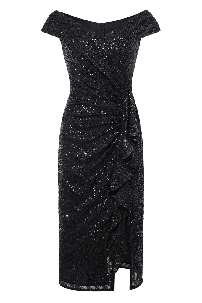 Draped Cascading Ruffle Sequin Flapper Dress - Babeyond UK