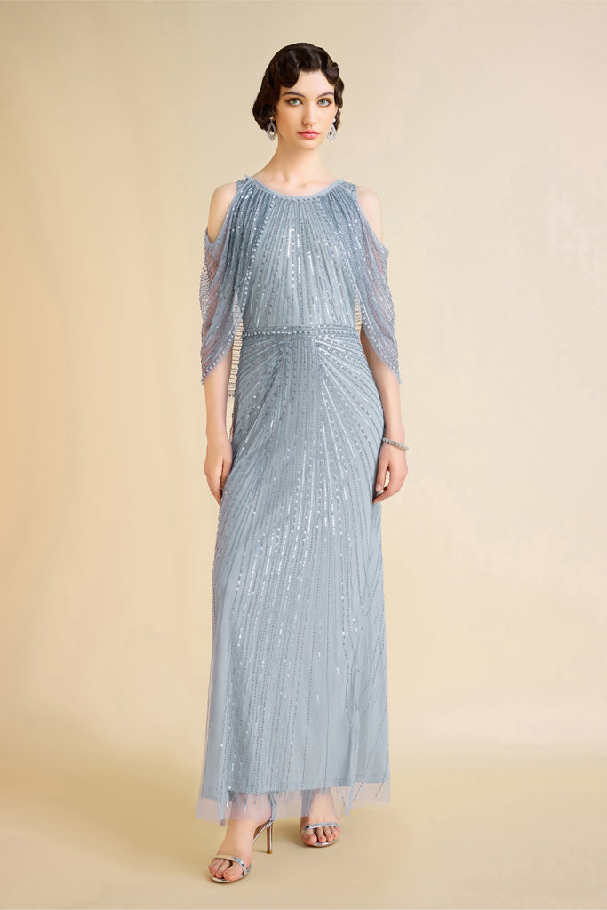 Radiant Sequins Cape Sleeve Evening Gown - Babeyond UK