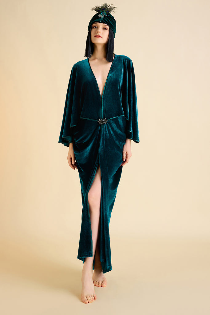 Batwing Sleeve Slit Robe Dress - Babeyond UK