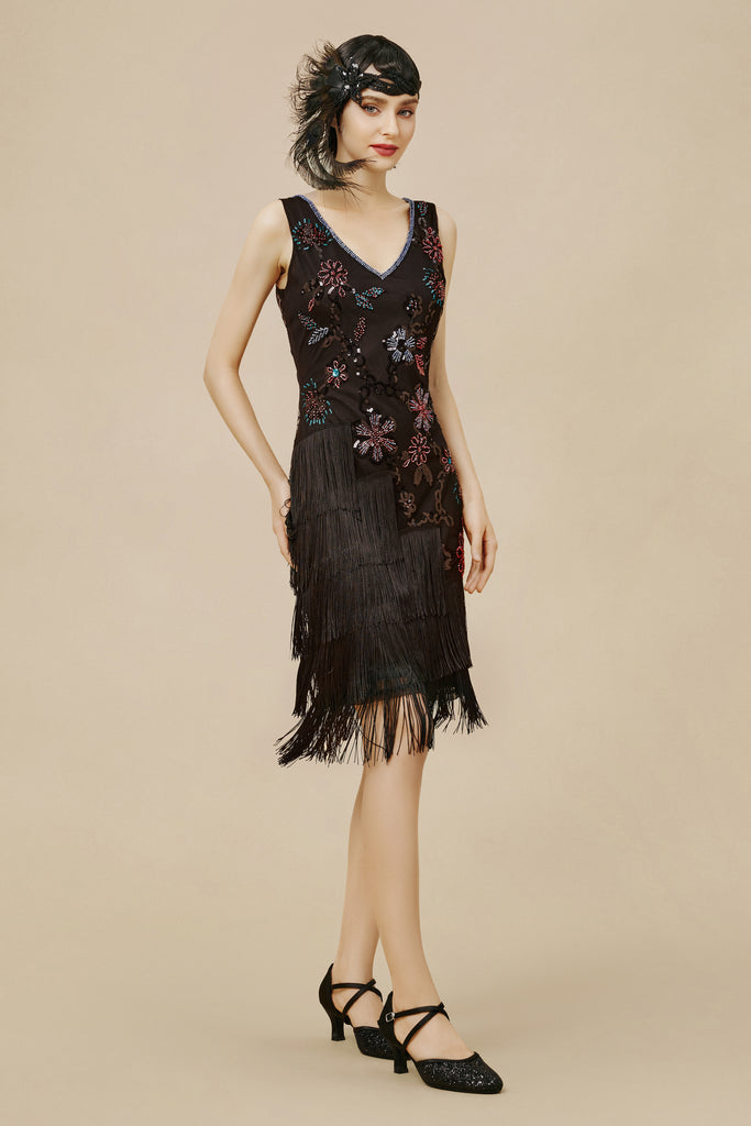 Flowery Tassel Sequins Flapper Dress - Babeyond UK