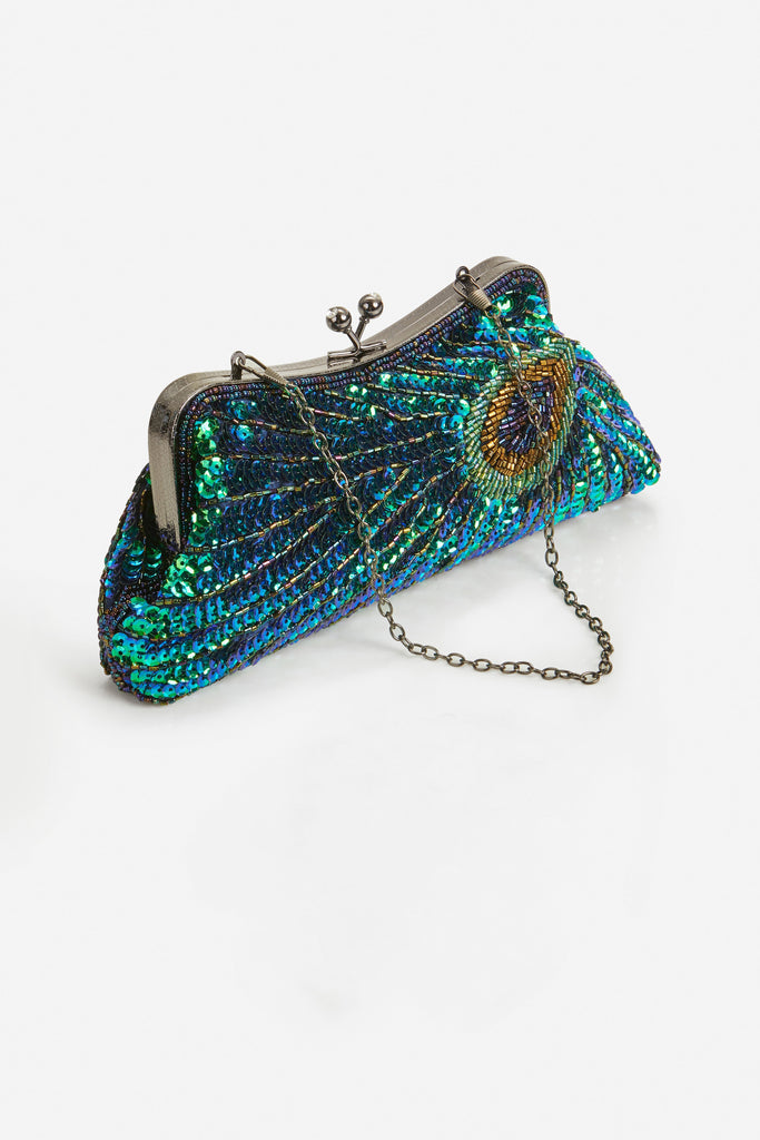 1920s Flapper Peacock Sequined Clutch - Babeyond UK