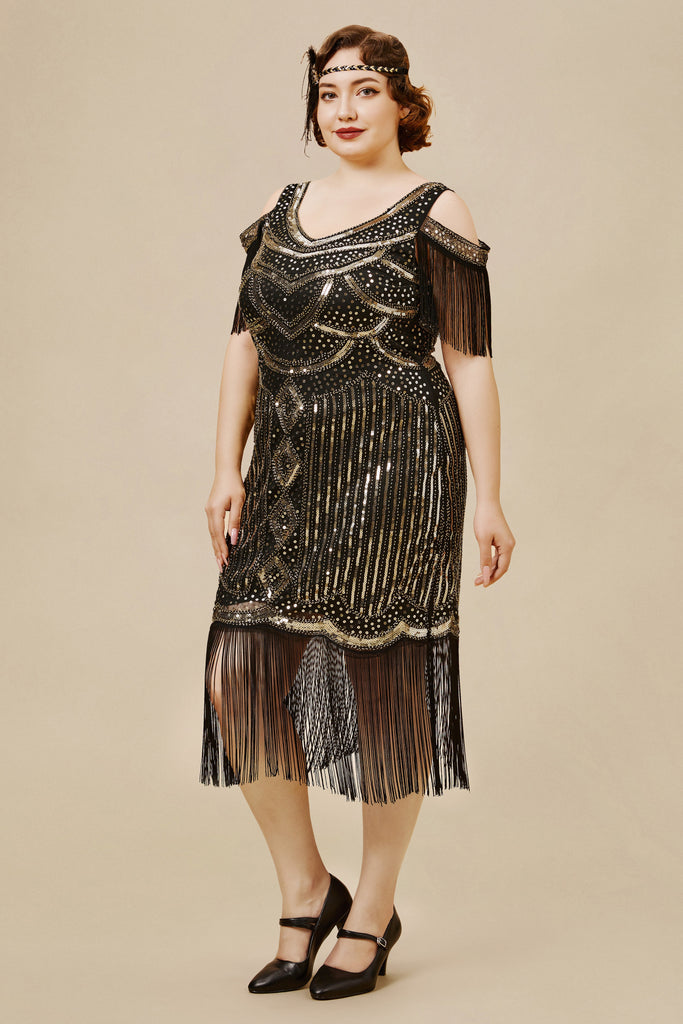 Beaded Off Shoulder Flapper Dress - Babeyond UK