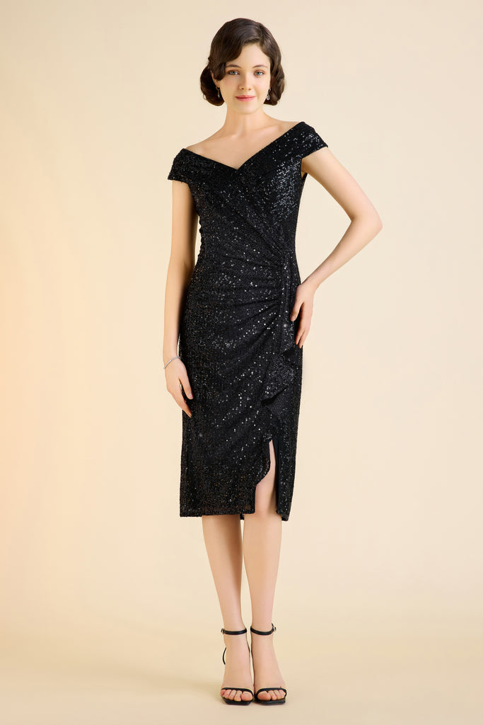 Draped Cascading Ruffle Sequin Flapper Dress - Babeyond UK