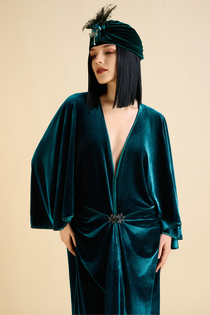 Batwing Sleeve Slit Robe Dress - Babeyond UK