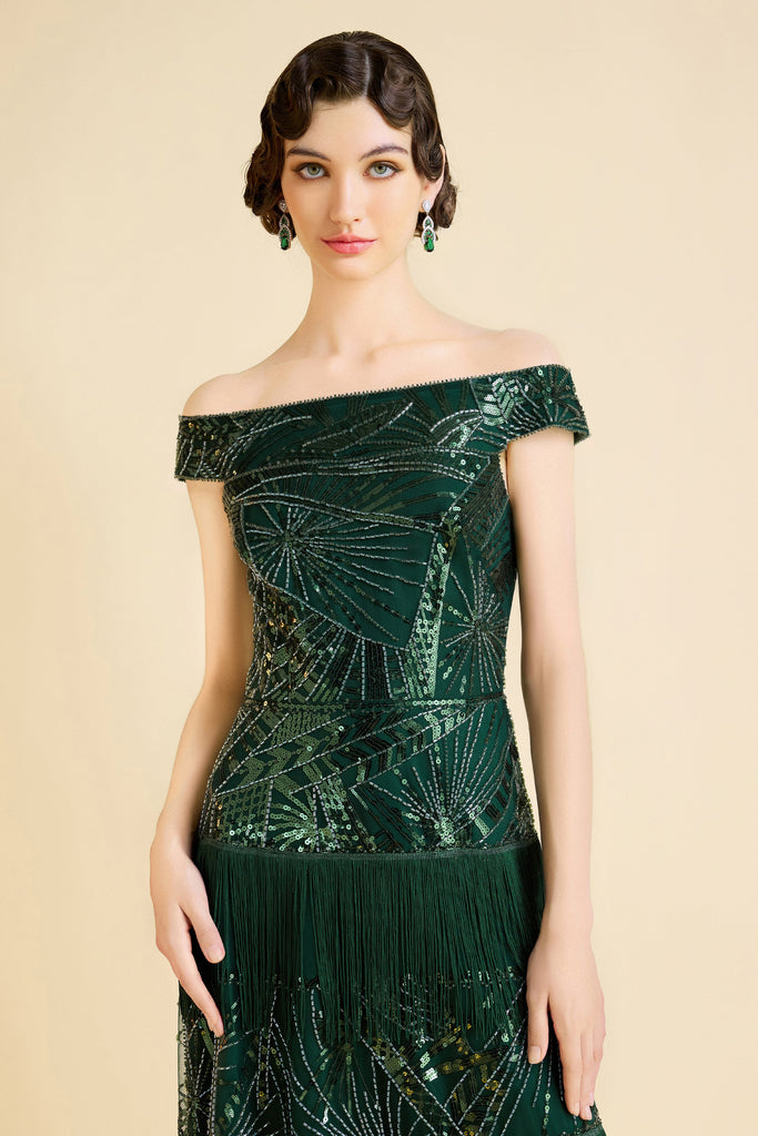 Geometric Embroidery Single Shoulder Evening Gown - Babeyond UK