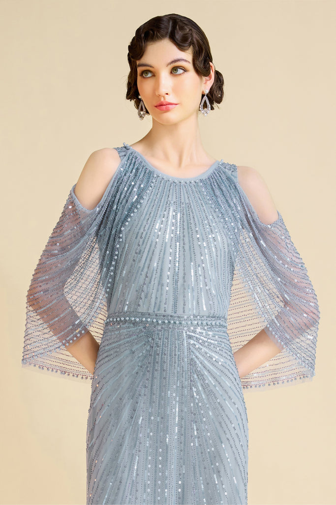 Radiant Sequins Cape Sleeve Evening Gown - Babeyond UK