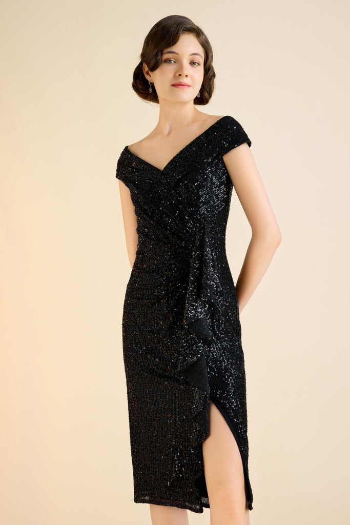 Draped Cascading Ruffle Sequin Flapper Dress - Babeyond UK