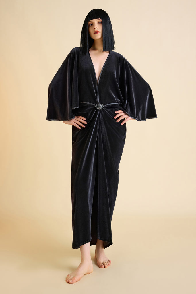 Batwing Sleeve Slit Robe Dress - Babeyond UK