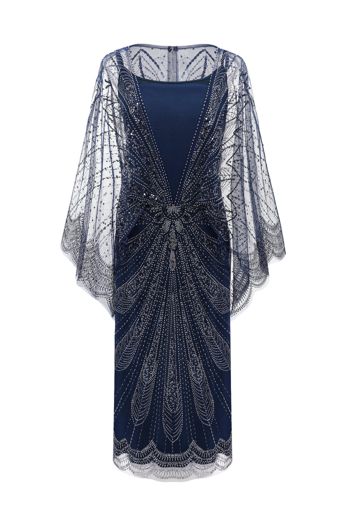 Sapphire Symphony Cape-Sleeve Evening Gown - Babeyond UK