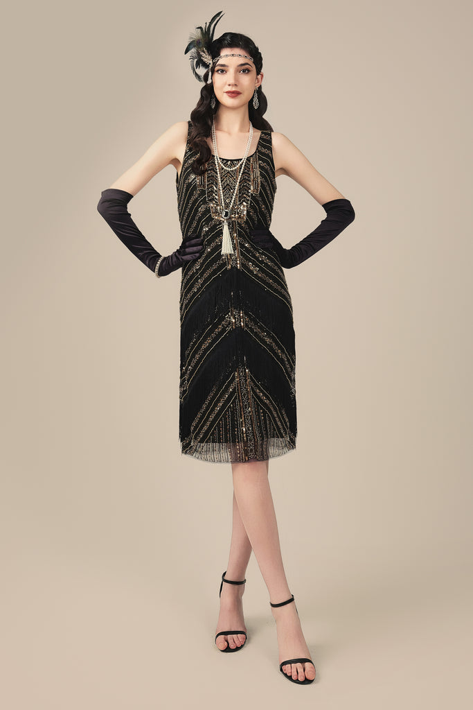 Art Deco Geometric Symmetry Beaded Flapper Dress - Babeyond UK