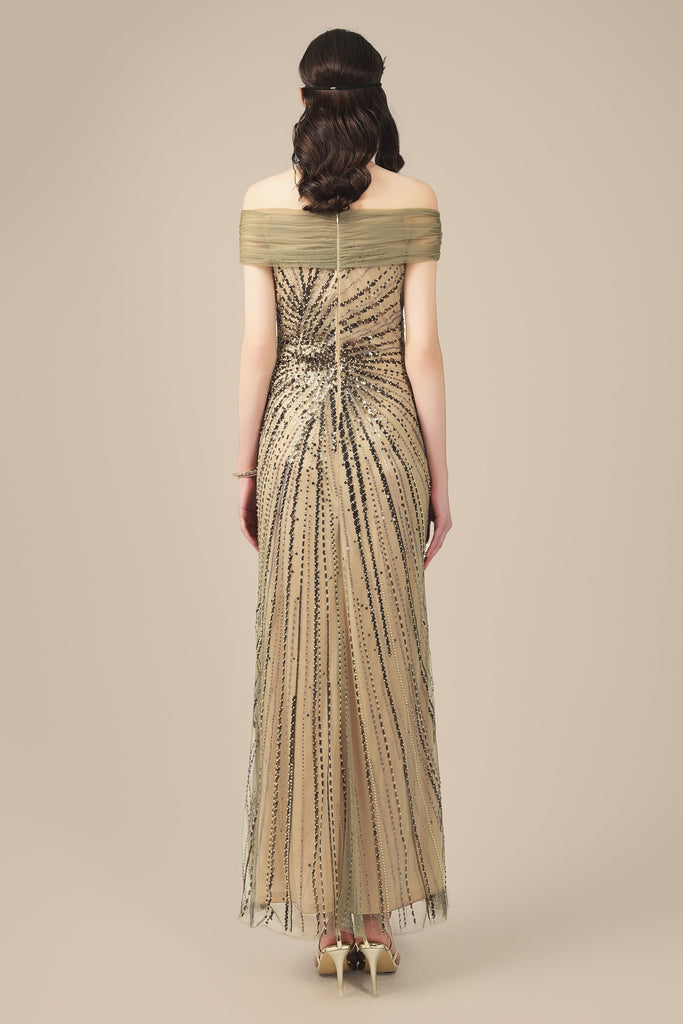 Art Deco Starburst Beaded Evening Gown - Babeyond UK