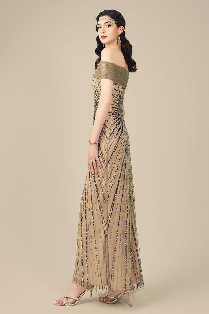 Art Deco Starburst Beaded Evening Gown - Babeyond UK