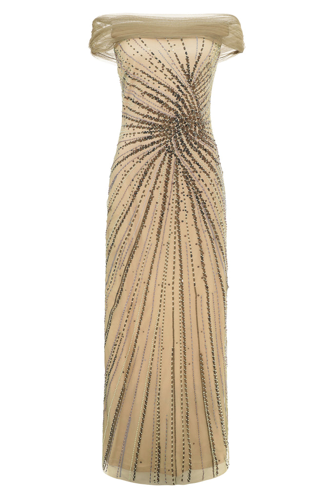 Art Deco Starburst Beaded Evening Gown - Babeyond UK