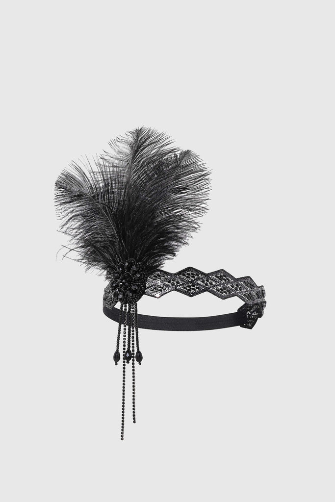 Beaded Rhinestone Floral Feather Headband - Babeyond UK