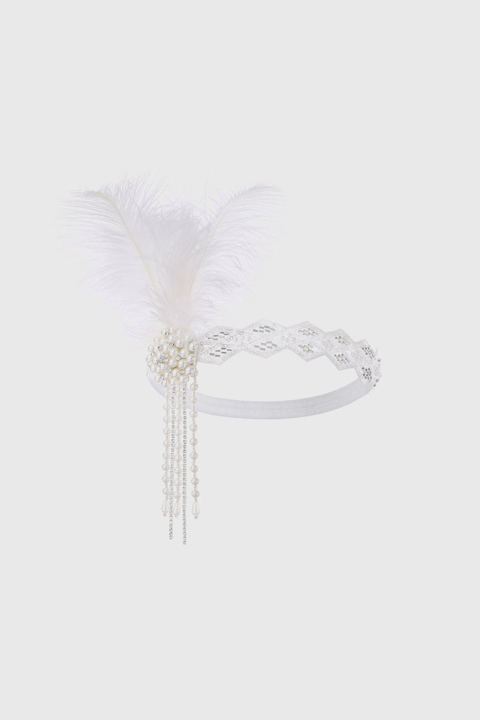 Beaded Rhinestone Floral Feather Headband - Babeyond UK