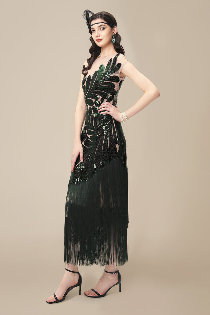 Captivating Fern Sequin Fringe Evening Gown - Babeyond UK