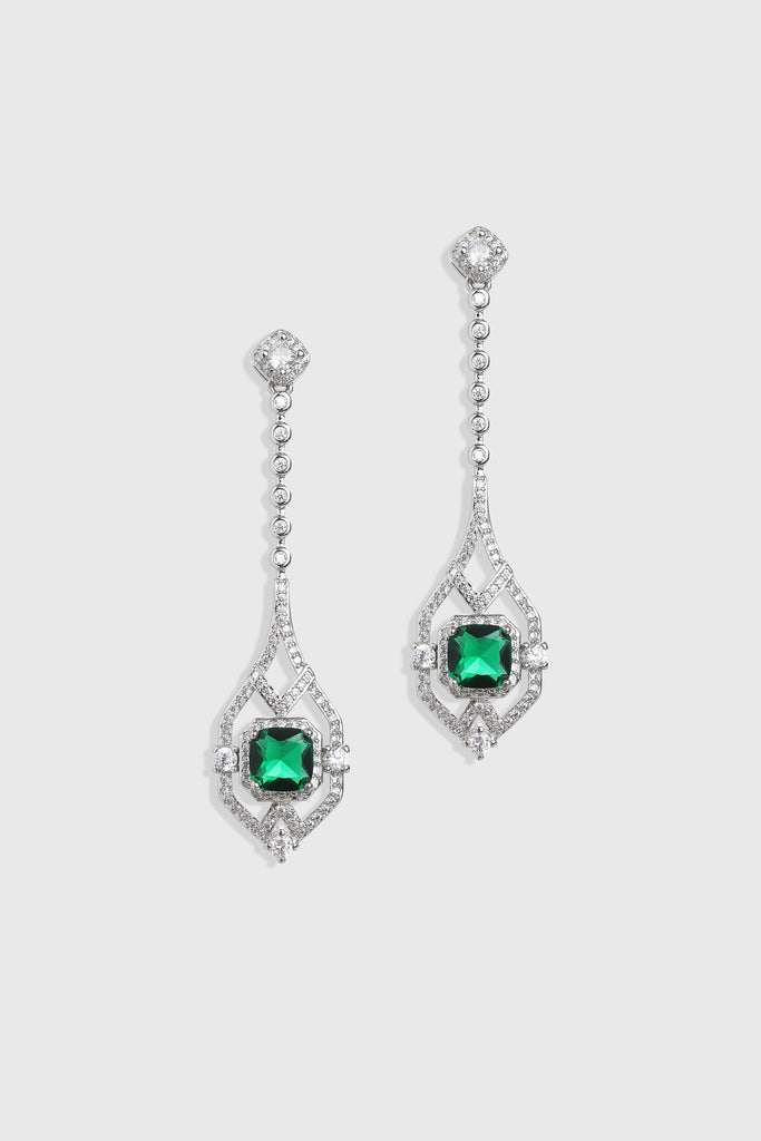 Chic Crystal Green Center Geometric Earrings - Babeyond UK