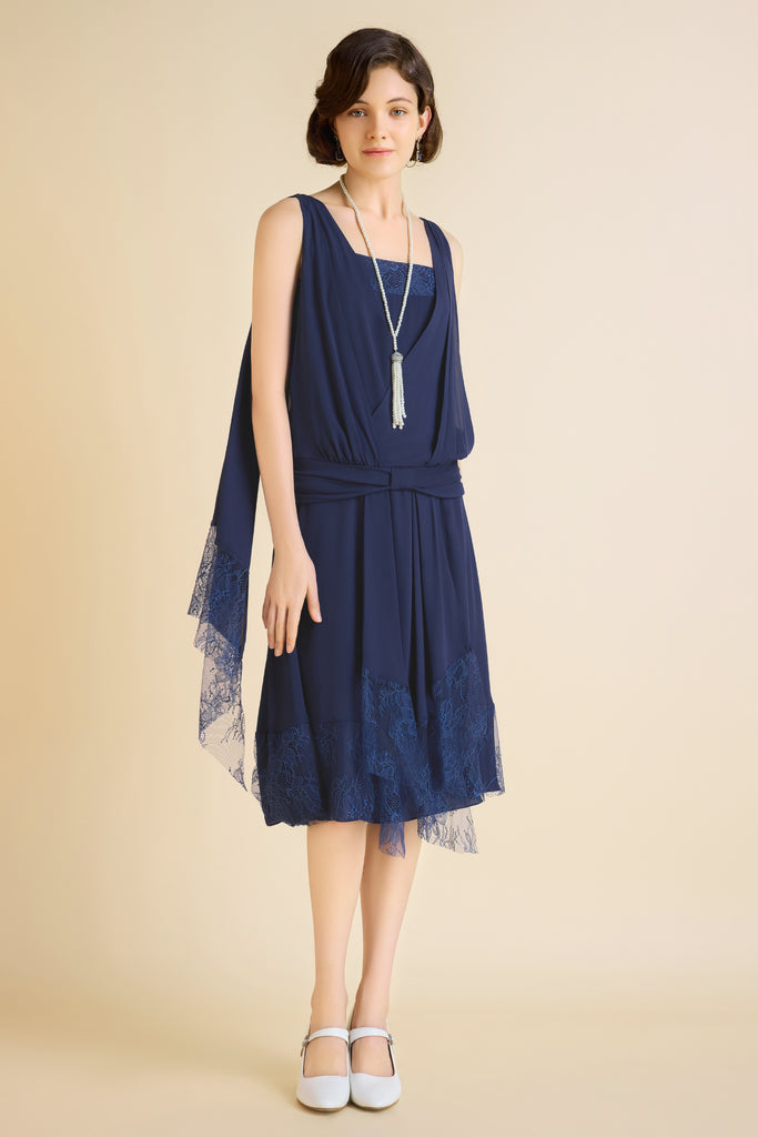 Classic Pleated Waistband Lace Day Dress - Babeyond UK