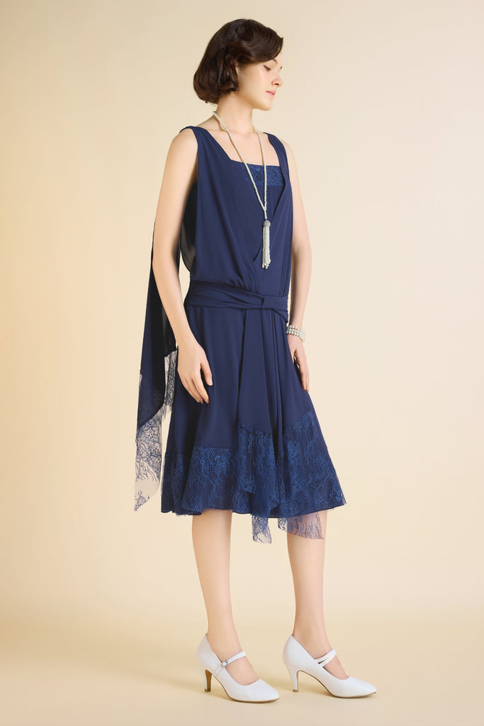 Classic Pleated Waistband Lace Day Dress - Babeyond UK