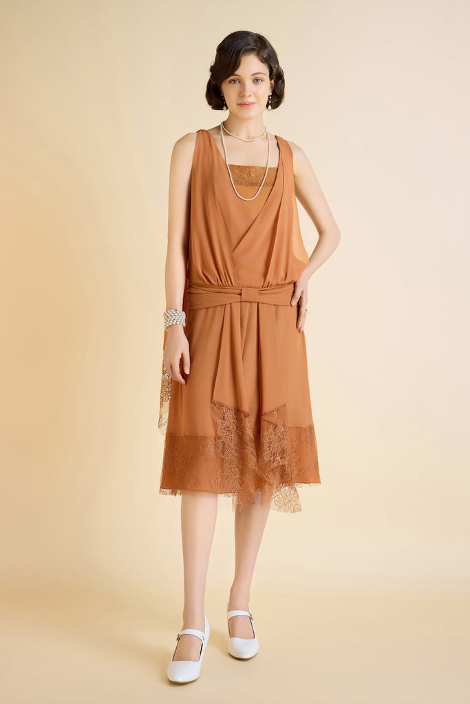 Classic Pleated Waistband Lace Day Dress - Babeyond UK