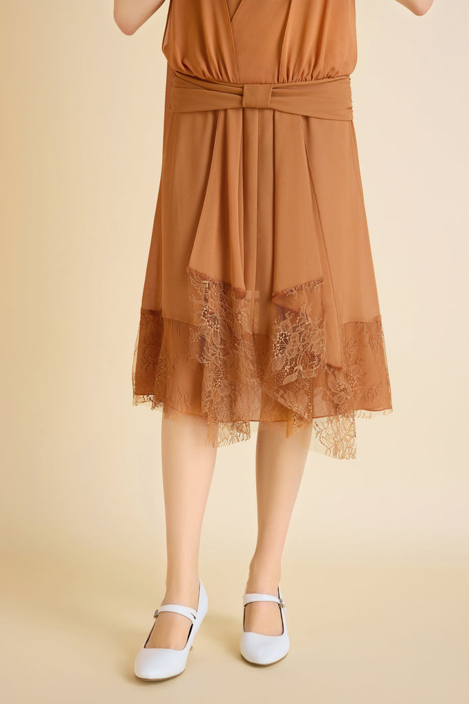 Classic Pleated Waistband Lace Day Dress - Babeyond UK