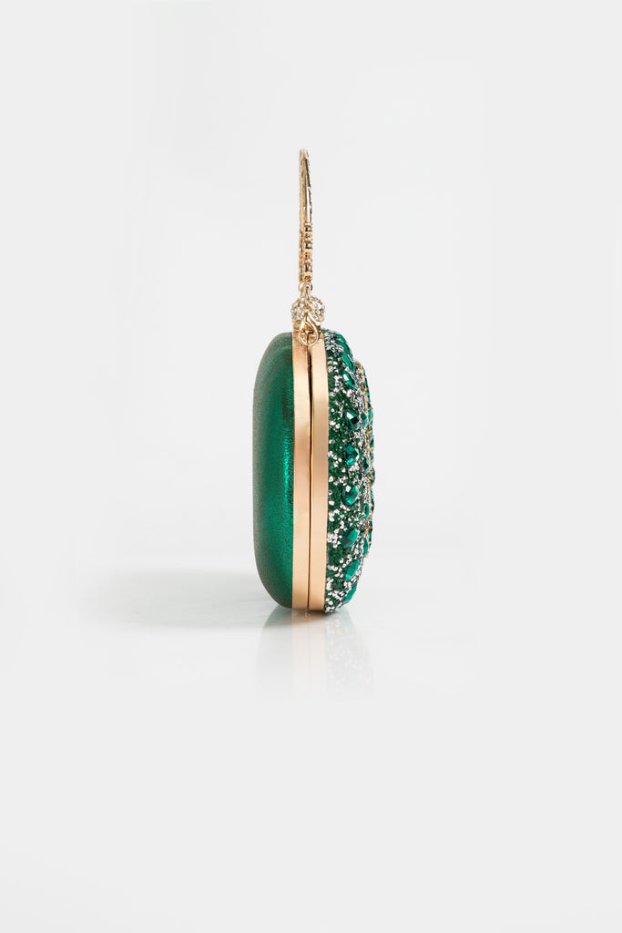 Elegant Emerald Jeweled Oval Clutch - Babeyond UK