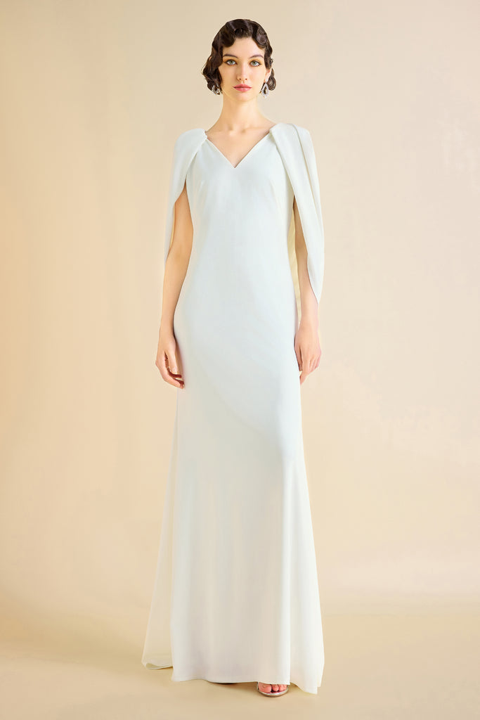 Elegant Low Back Couture Draped Cape Evening Gown - Babeyond UK