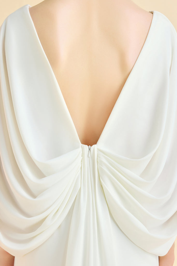 Elegant Low Back Couture Draped Cape Evening Gown - Babeyond UK