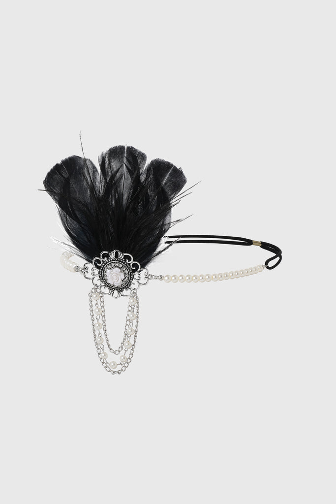 Floral Pearls Chain Feather Headband - Babeyond UK