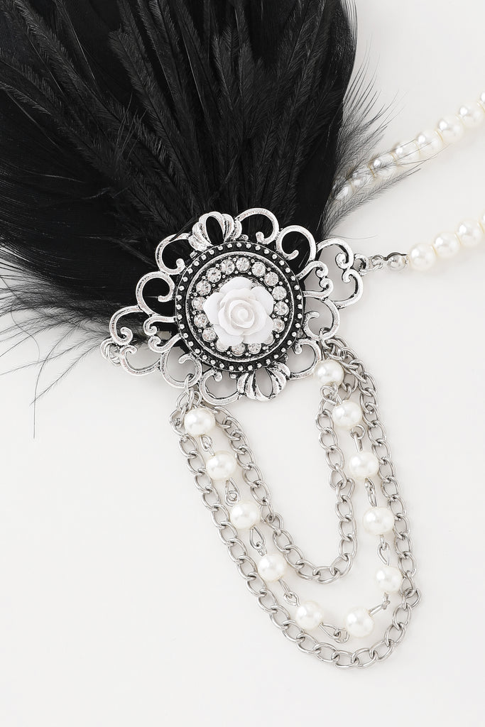 Floral Pearls Chain Feather Headband - Babeyond UK