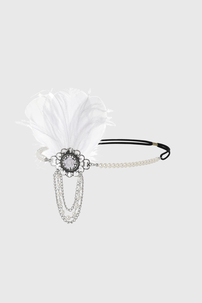 Floral Pearls Chain Feather Headband - Babeyond UK