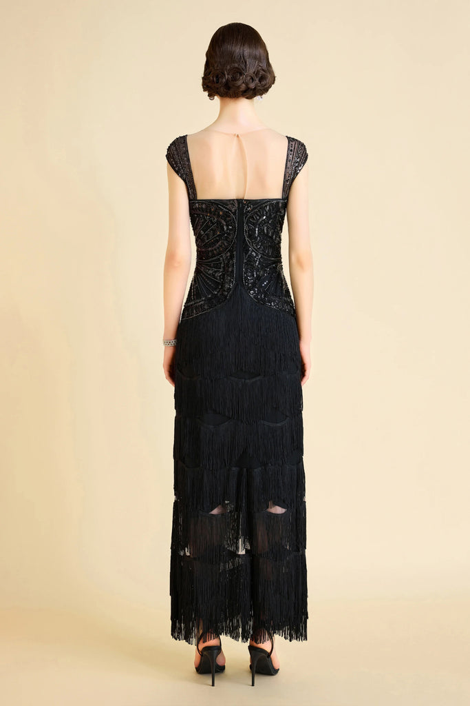 Geometric Rhinestone Fringe Evening Gown - Babeyond UK