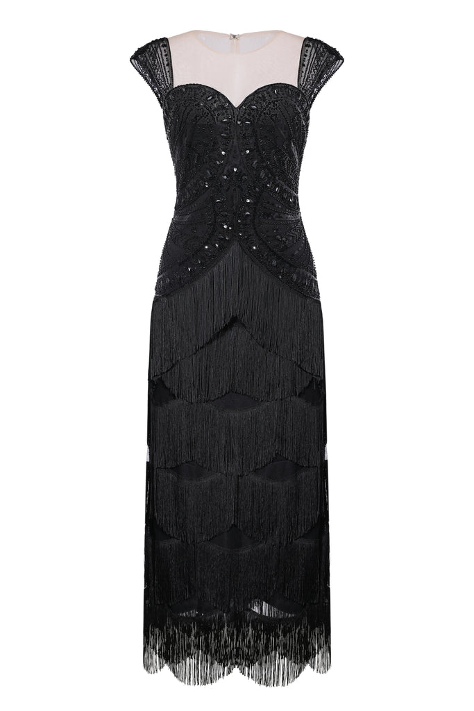 Geometric Rhinestone Fringe Evening Gown - Babeyond UK