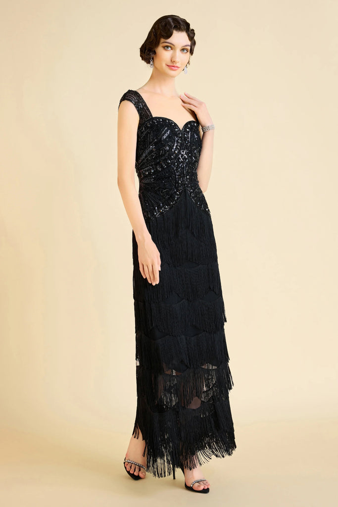 Geometric Rhinestone Fringe Evening Gown - Babeyond UK