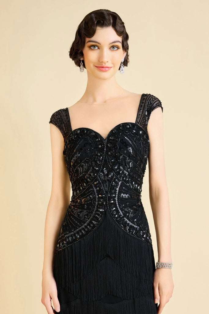 Geometric Rhinestone Fringe Evening Gown - Babeyond UK