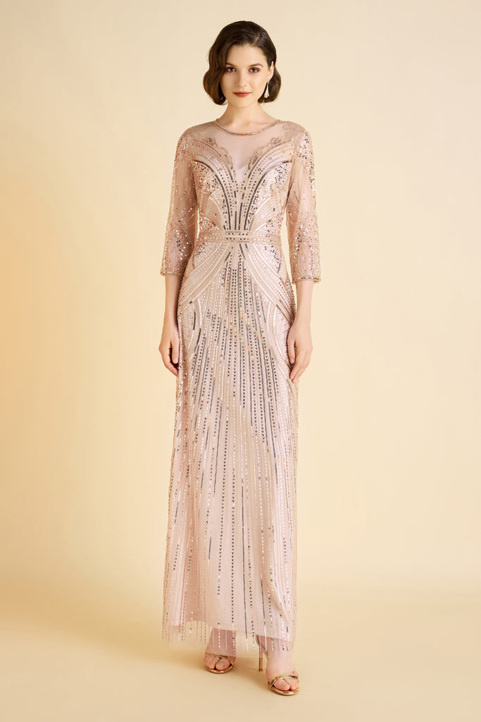 Geometric Symmetry Sequin Embellished Evening Gown - Babeyond UK