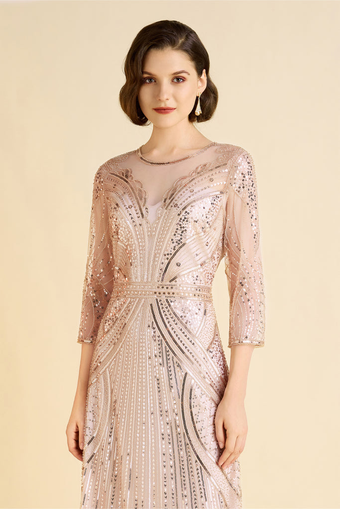 Geometric Symmetry Sequin Embellished Evening Gown - Babeyond UK