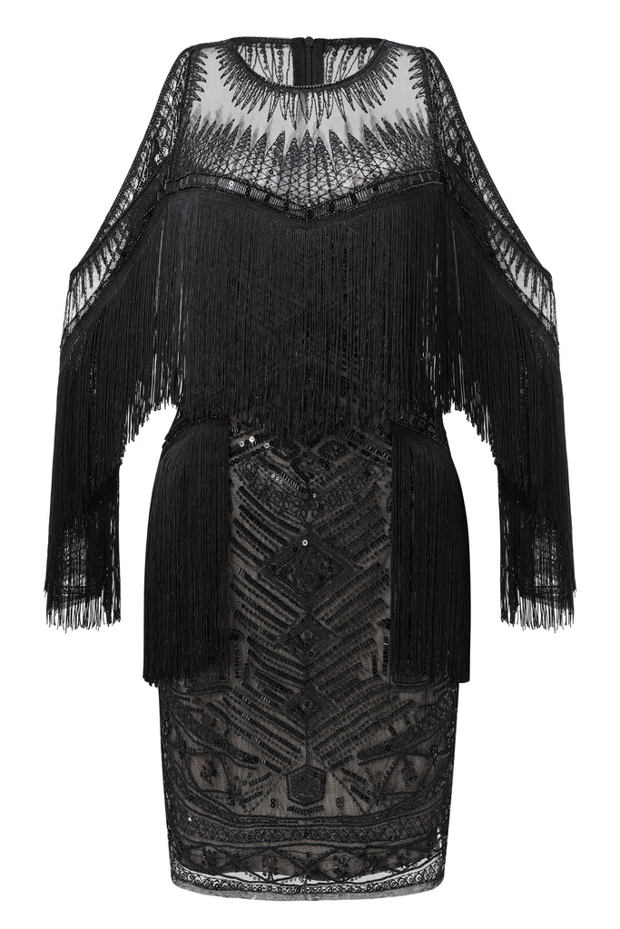 Glamorous Off-Shoulder Beaded Fringe Flapper Dress - Babeyond UK