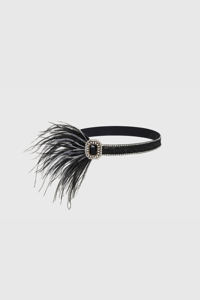 Glamorous Rhinestone Pearl Feather Headband - Babeyond UK