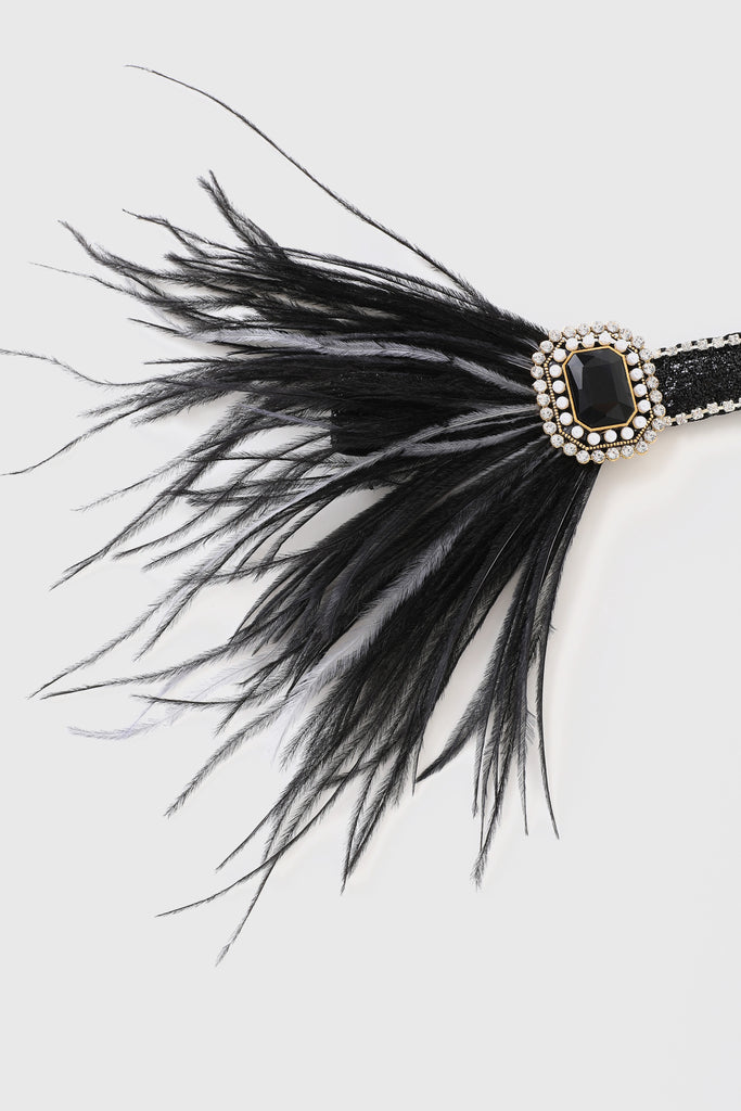 Glamorous Rhinestone Pearl Feather Headband - Babeyond UK