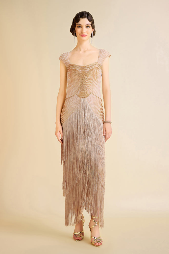 Graceful Gradient Bead Fringe Evening Gown - Babeyond UK