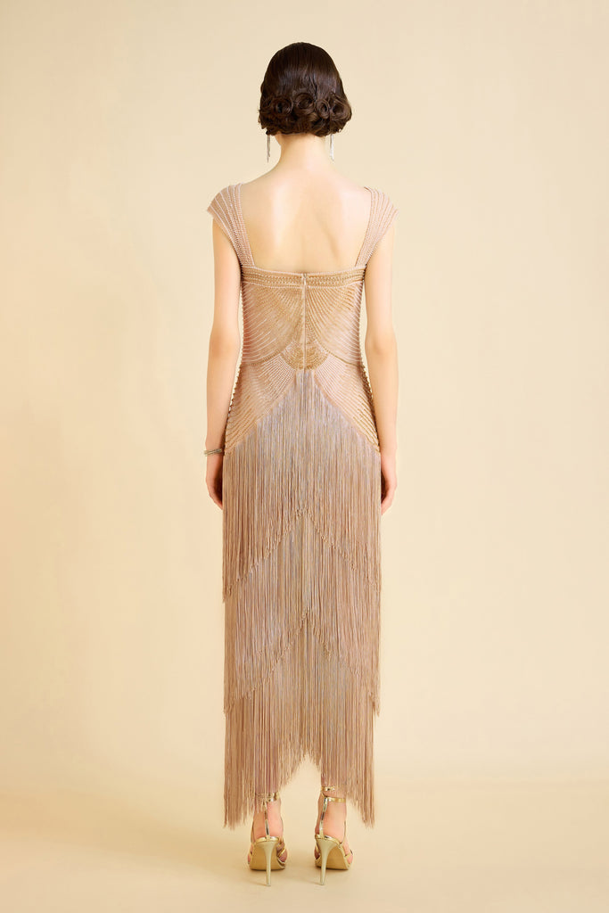 Graceful Gradient Bead Fringe Evening Gown - Babeyond UK