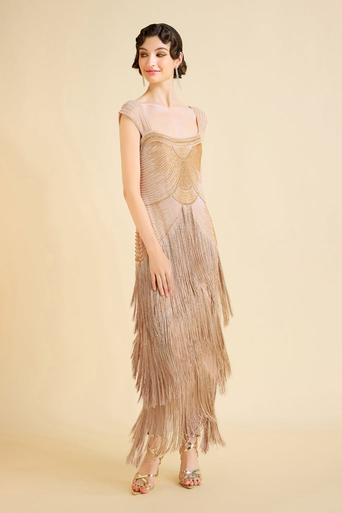 Graceful Gradient Bead Fringe Evening Gown - Babeyond UK