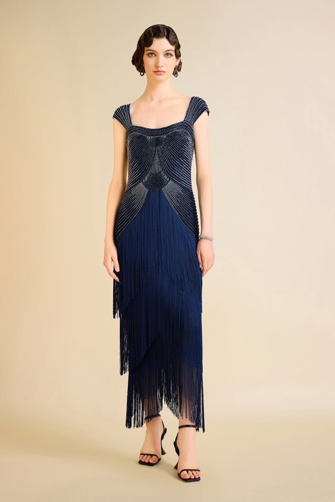 Graceful Gradient Bead Fringe Evening Gown - Babeyond UK