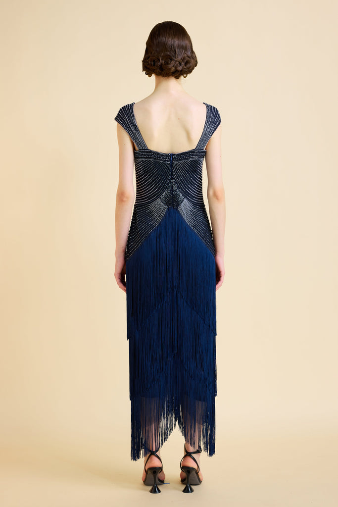 Graceful Gradient Bead Fringe Evening Gown - Babeyond UK